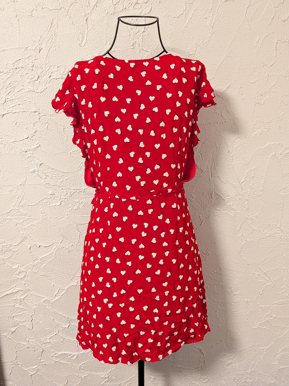 Sunday Best Red Heart Print Wrap Dress Small - Picture 3 of 4